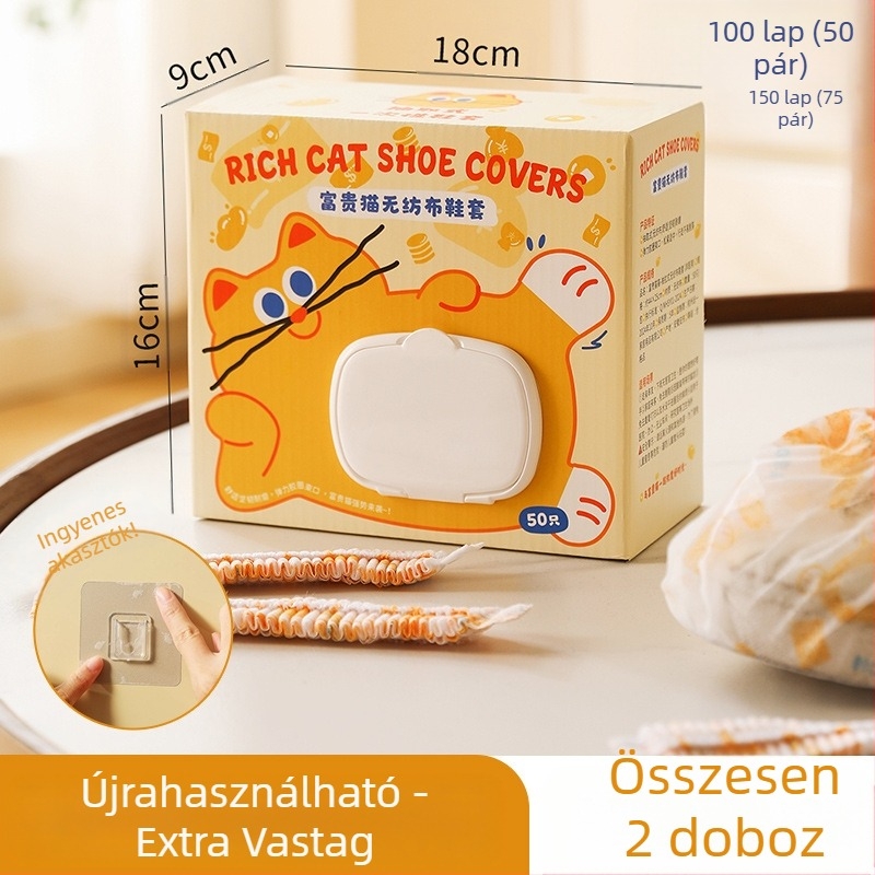 Otthoni cipővédők, vastag nem szövött anyagból, egyszer használatos beltérre, macskás mintával
