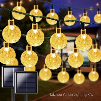 Napelemes kristálygömb soros fények csillagokkal kültérre, növényi forma, 3.6W, IP65, LX-201, távirányító