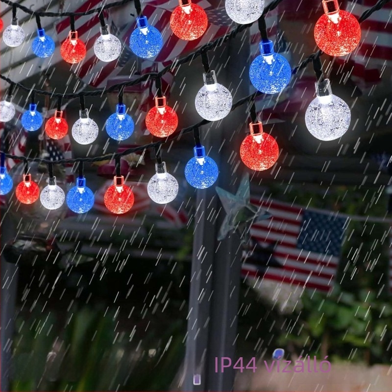 Napelemes kristálygömb soros fények csillagokkal kültérre, növényi forma, 3.6W, IP65, LX-201, távirányító