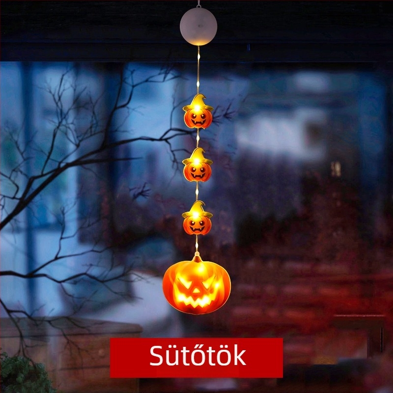 LED Halloween éjszakai lámpa szívófejes akasztóval, beépített akkumulátorral, műanyag árnyékolóval, kapcsolóval, környezeti fény