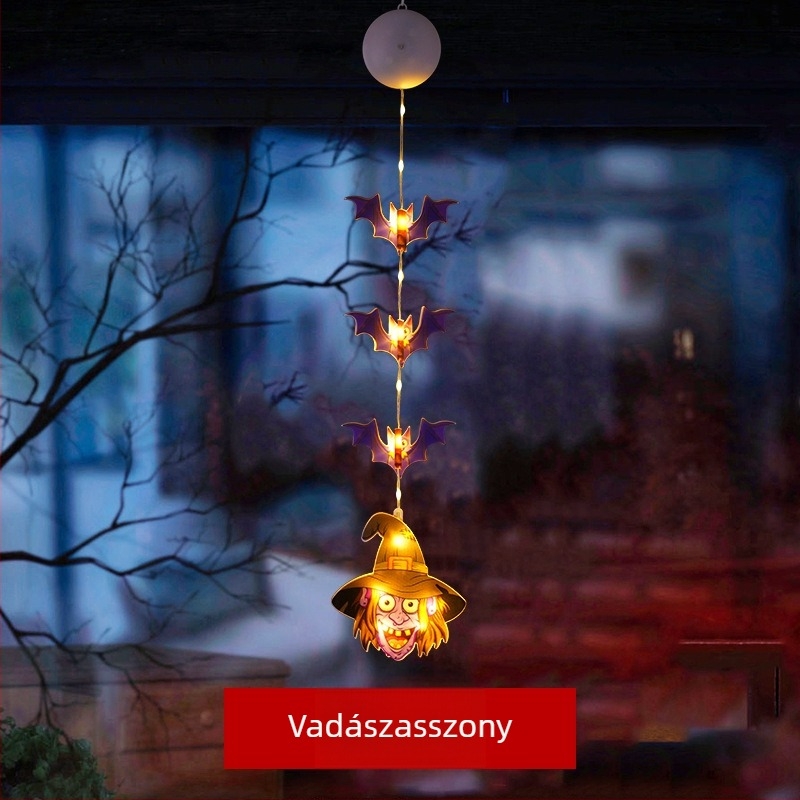 LED Halloween éjszakai lámpa szívófejes akasztóval, beépített akkumulátorral, műanyag árnyékolóval, kapcsolóval, környezeti fény