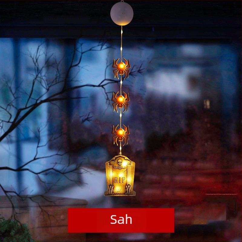 LED Halloween éjszakai lámpa szívófejes akasztóval, beépített akkumulátorral, műanyag árnyékolóval, kapcsolóval, környezeti fény