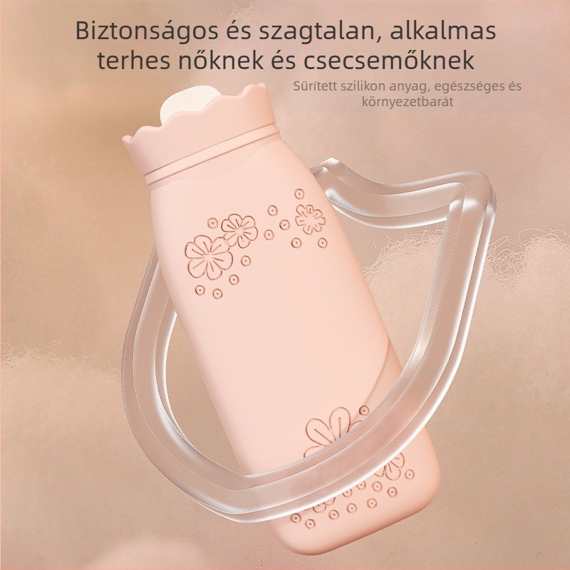 Napraforgó mintás szilikon melegvíz-palack, hordozható kézmelegítő, vízzel töltött, téli kiegészítő, mikróban melegíthető