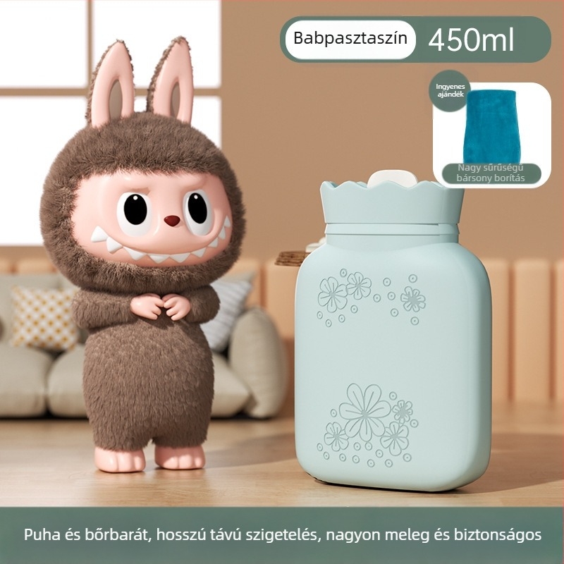 Napraforgó mintás szilikon melegvíz-palack, hordozható kézmelegítő, vízzel töltött, téli kiegészítő, mikróban melegíthető