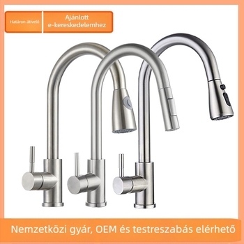 Kihúzható konyhai mosogatócsaptelep, rozsdamentes acélból, brushed felület, kerámiás szeleppel, 20 mm bemenet