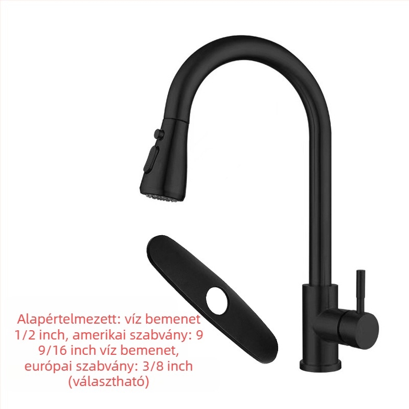 Kihúzható konyhai mosogatócsaptelep, rozsdamentes acélból, brushed felület, kerámiás szeleppel, 20 mm bemenet