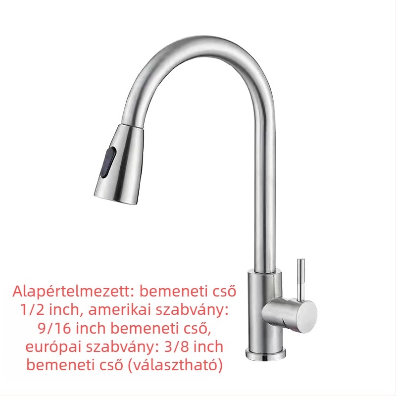 Kihúzható konyhai mosogatócsaptelep, rozsdamentes acélból, brushed felület, kerámiás szeleppel, 20 mm bemenet