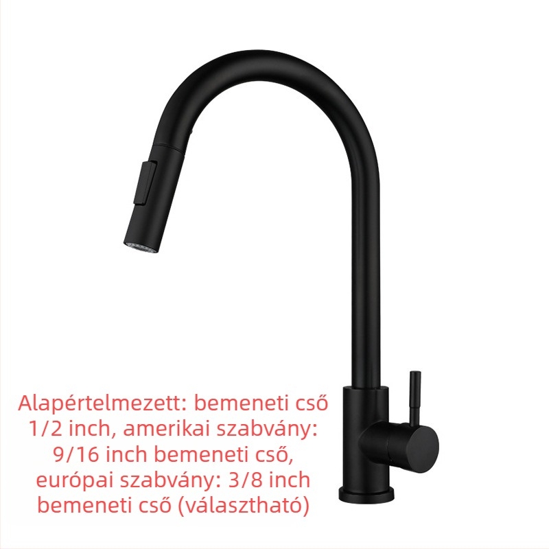 Kihúzható konyhai mosogatócsaptelep, rozsdamentes acélból, brushed felület, kerámiás szeleppel, 20 mm bemenet