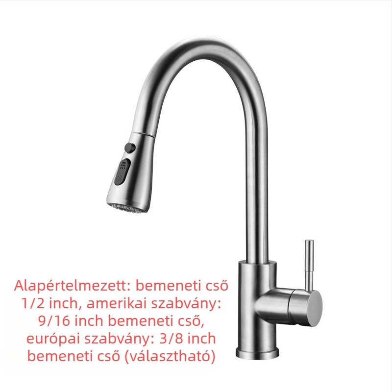 Kihúzható konyhai mosogatócsaptelep, rozsdamentes acélból, brushed felület, kerámiás szeleppel, 20 mm bemenet