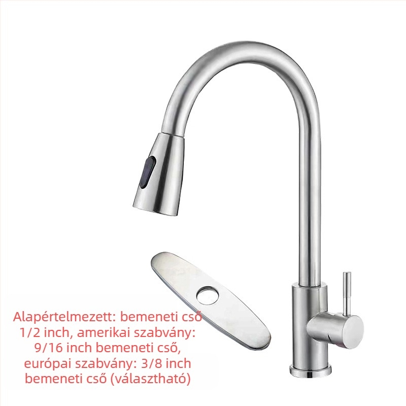 Kihúzható konyhai mosogatócsaptelep, rozsdamentes acélból, brushed felület, kerámiás szeleppel, 20 mm bemenet