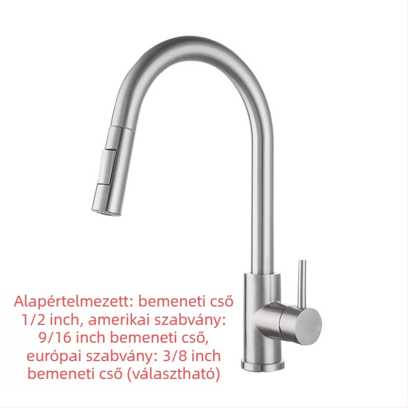 Kihúzható konyhai mosogatócsaptelep, rozsdamentes acélból, brushed felület, kerámiás szeleppel, 20 mm bemenet