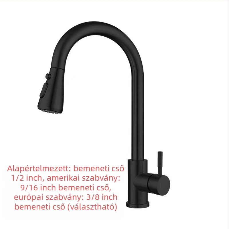 Kihúzható konyhai mosogatócsaptelep, rozsdamentes acélból, brushed felület, kerámiás szeleppel, 20 mm bemenet