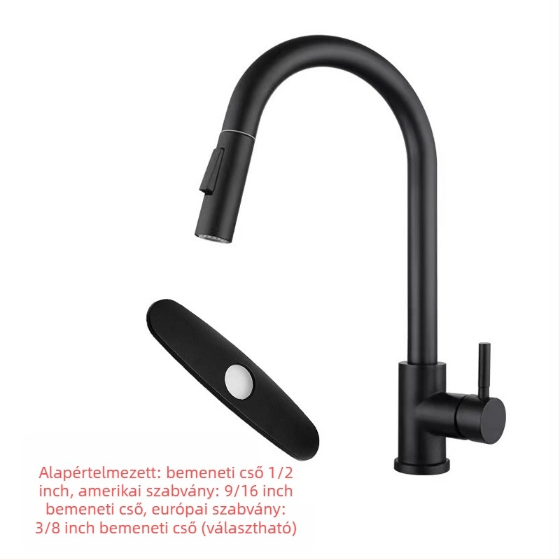 Kihúzható konyhai mosogatócsaptelep, rozsdamentes acélból, brushed felület, kerámiás szeleppel, 20 mm bemenet