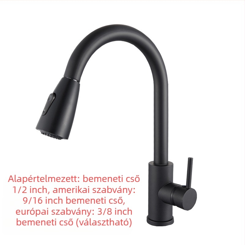 Kihúzható konyhai mosogatócsaptelep, rozsdamentes acélból, brushed felület, kerámiás szeleppel, 20 mm bemenet