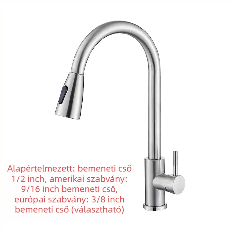 Kihúzható konyhai mosogatócsaptelep, rozsdamentes acélból, brushed felület, kerámiás szeleppel, 20 mm bemenet