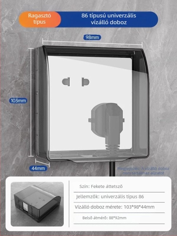 86-os típusú kapcsoló- és aljzatvédő fedél fürdőszobához, átlátszó, ragasztóval rögzíthető
