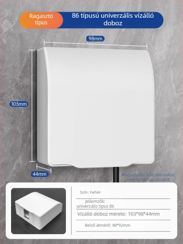 86-os típusú kapcsoló- és aljzatvédő fedél fürdőszobához, átlátszó, ragasztóval rögzíthető