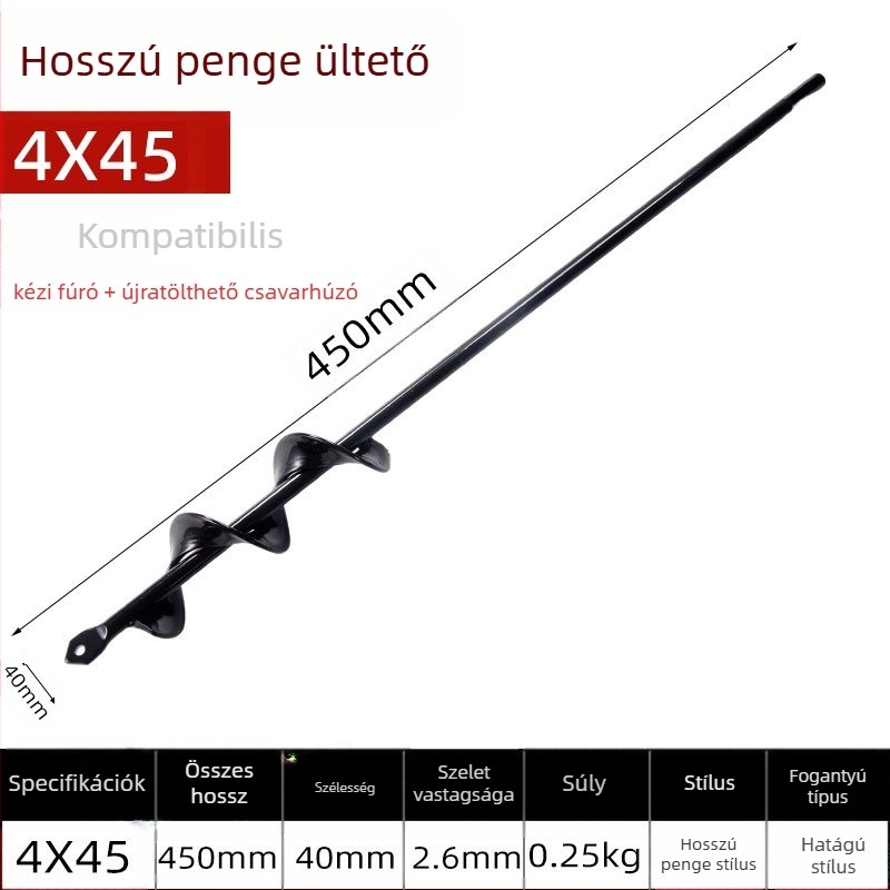 Kézi elektromos fúrófej talajfúráshoz spirális rúddal — talaj fellazítása, palántaültetés, lyukak fúrása és gödör ásása üvegházban