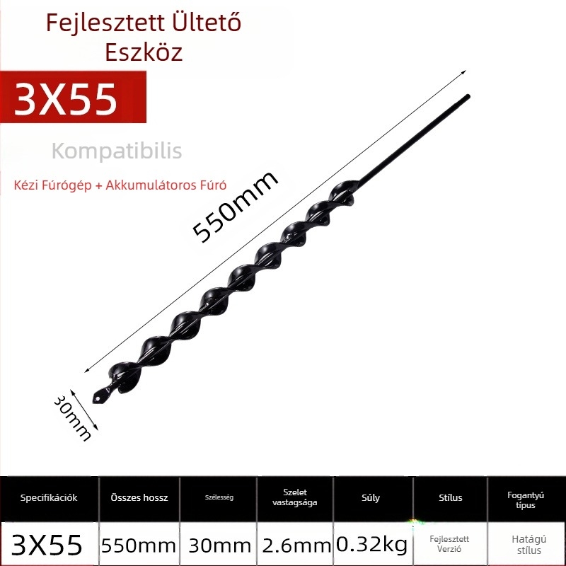 Kézi elektromos fúrófej talajfúráshoz spirális rúddal — talaj fellazítása, palántaültetés, lyukak fúrása és gödör ásása üvegházban