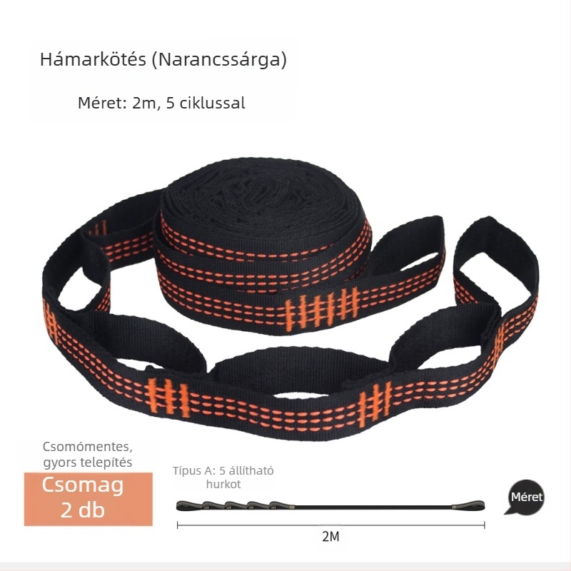 Függőágy heveder - állítható, gyors felállítás, erős poliészter, tartalmaz 2 csatot, hordozható