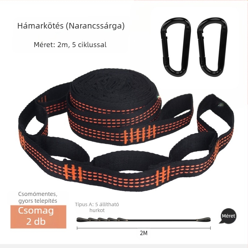 Függőágy heveder - állítható, gyors felállítás, erős poliészter, tartalmaz 2 csatot, hordozható