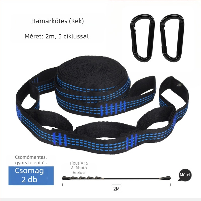 Függőágy heveder - állítható, gyors felállítás, erős poliészter, tartalmaz 2 csatot, hordozható