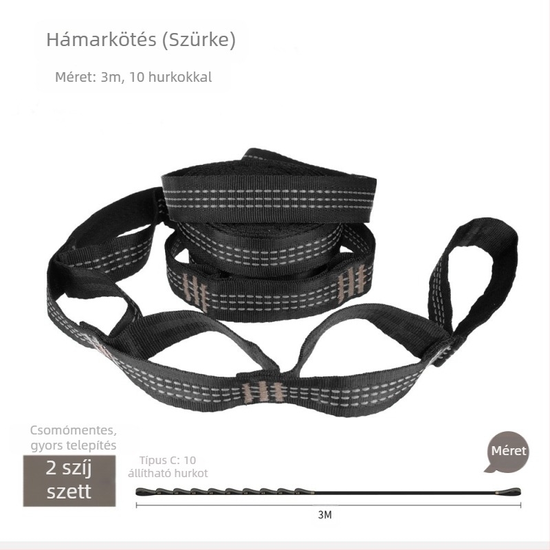 Függőágy heveder - állítható, gyors felállítás, erős poliészter, tartalmaz 2 csatot, hordozható