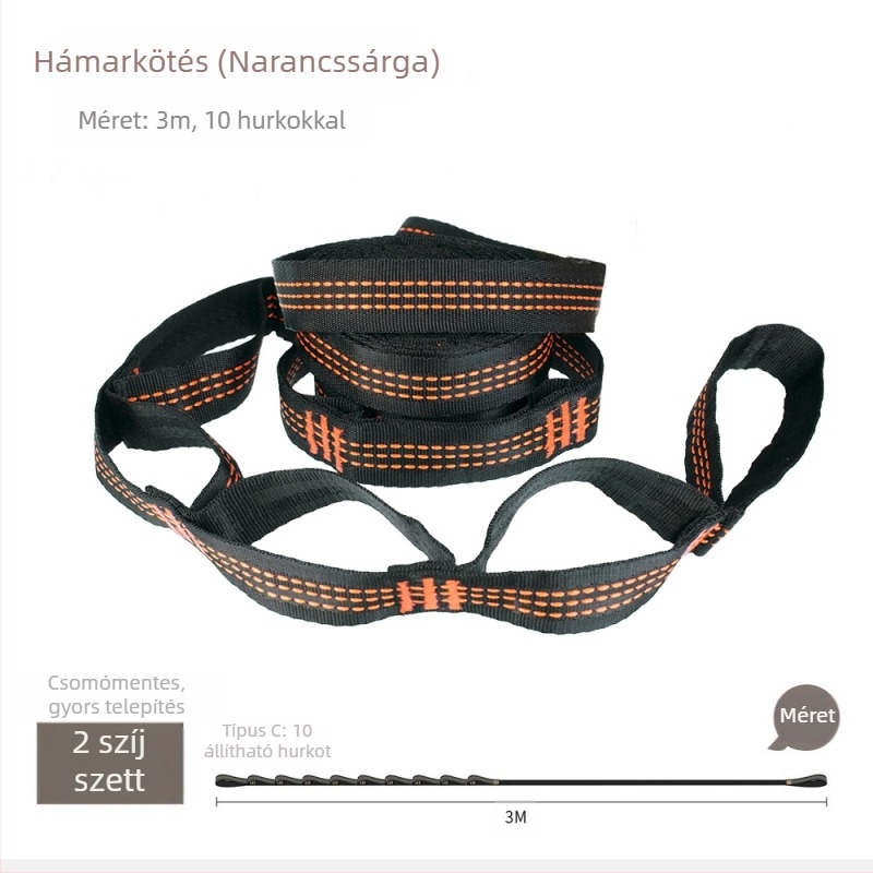 Függőágy heveder - állítható, gyors felállítás, erős poliészter, tartalmaz 2 csatot, hordozható