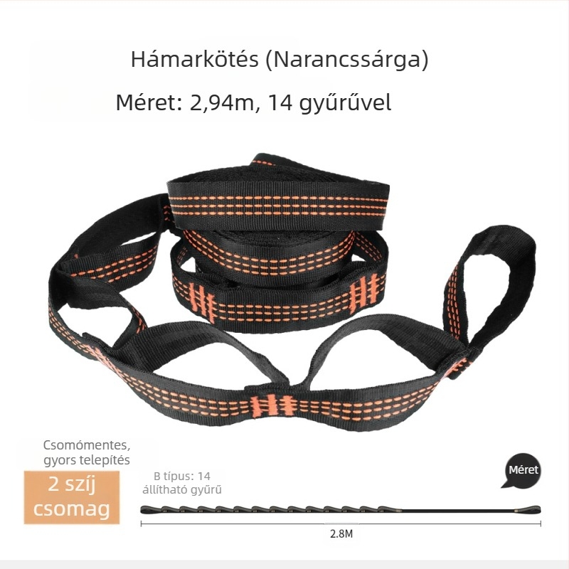 Függőágy heveder - állítható, gyors felállítás, erős poliészter, tartalmaz 2 csatot, hordozható