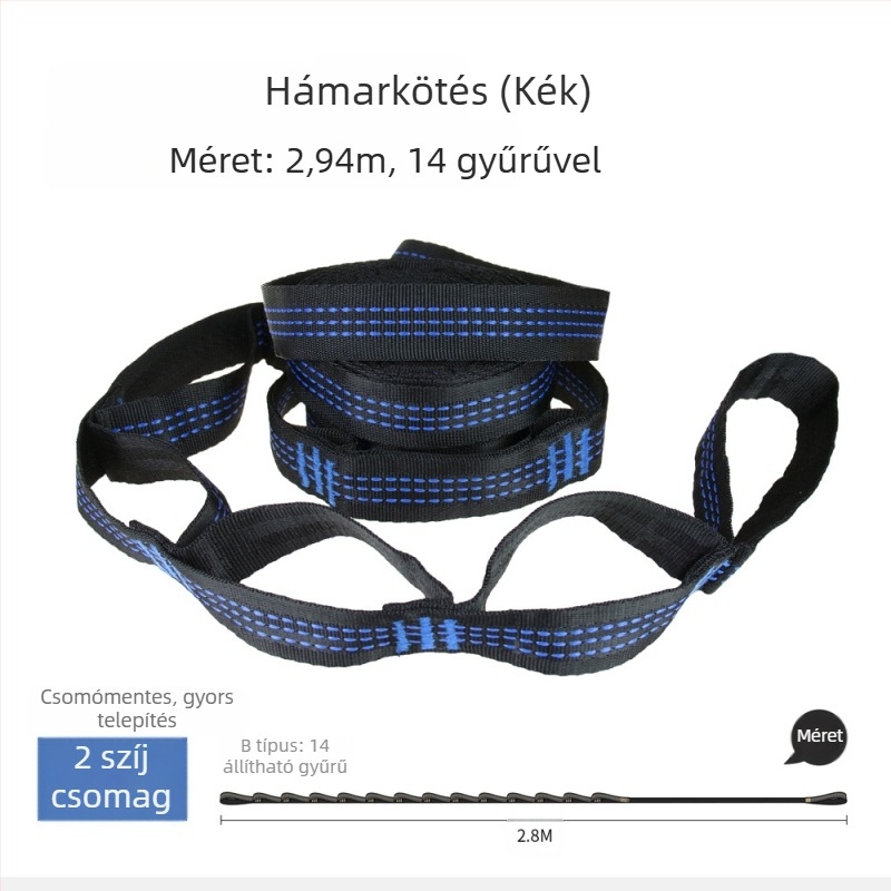 Függőágy heveder - állítható, gyors felállítás, erős poliészter, tartalmaz 2 csatot, hordozható