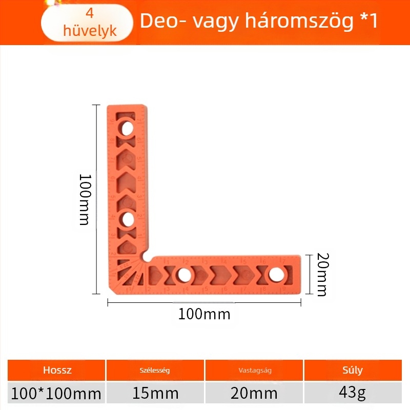 90°-os derékszögű vonalzó kőlemezekhez, L-alakú műanyag pozicionáló eszköz, segéd lokalizátor és megerősített rögzítő