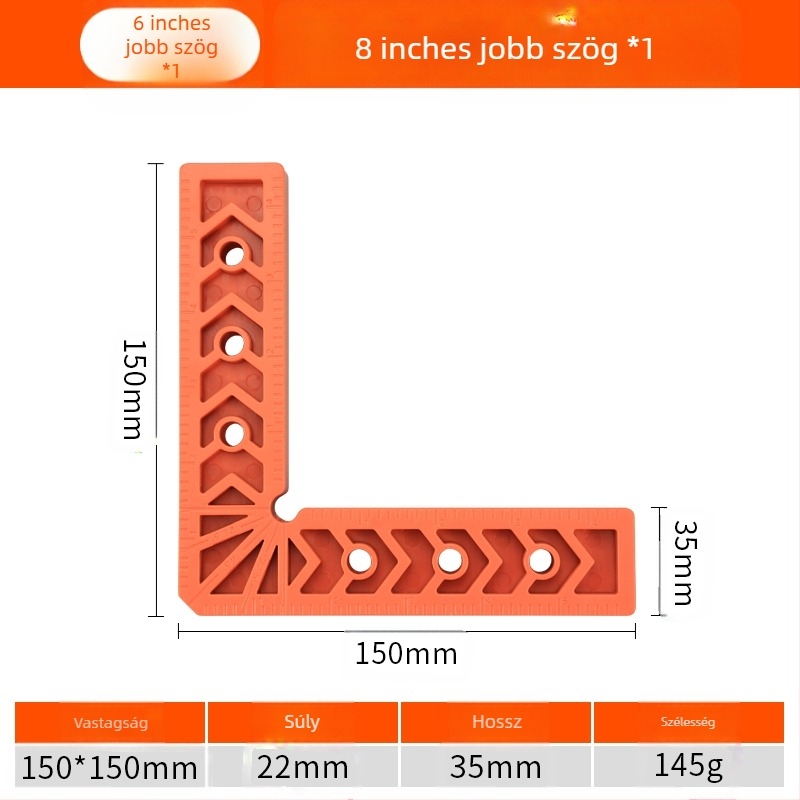 90°-os derékszögű vonalzó kőlemezekhez, L-alakú műanyag pozicionáló eszköz, segéd lokalizátor és megerősített rögzítő