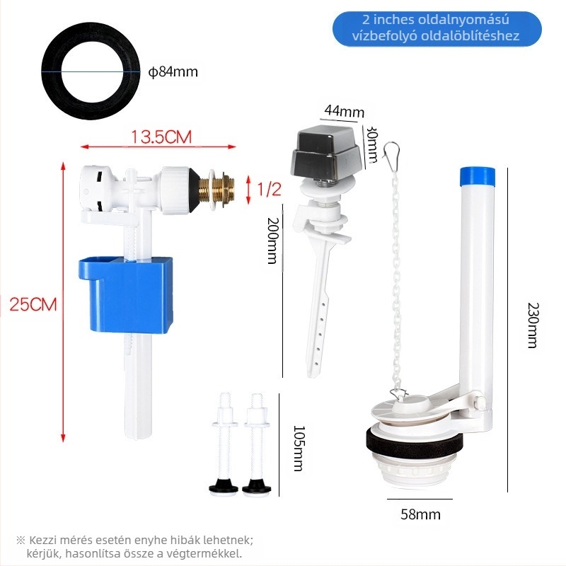 Szétválasztott vízbevezető szelep WC-tartályhoz – PP anyag, használat: előretolás/ felnyomás, szaniter kiegészítő