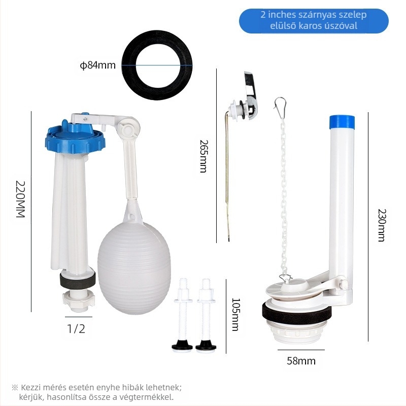 Szétválasztott vízbevezető szelep WC-tartályhoz – PP anyag, használat: előretolás/ felnyomás, szaniter kiegészítő