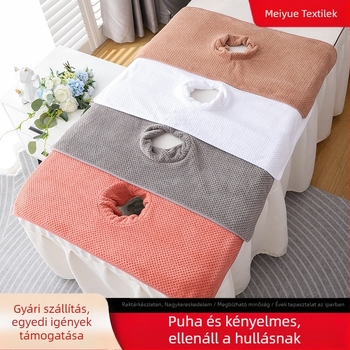 Szépségszalonhoz készült lyukas törölközők készlet a masszázságyhoz és az arc párnához, Coral fleece 150D, magas/alacsony szál, logó testreszabás