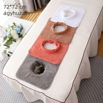 Szépségszalonhoz készült lyukas törölközők készlet a masszázságyhoz és az arc párnához, Coral fleece 150D, magas/alacsony szál, logó testreszabás