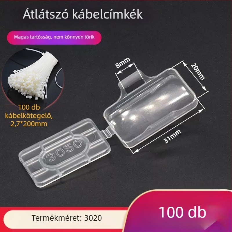 Kábel- és vezetékjelző névtábla, vízálló átlátszó jelzőkeret, PP anyag, beltéri és kültéri használatra, kompatibilis a 3010/3020/4010/4020 nyomtatási modellekkel