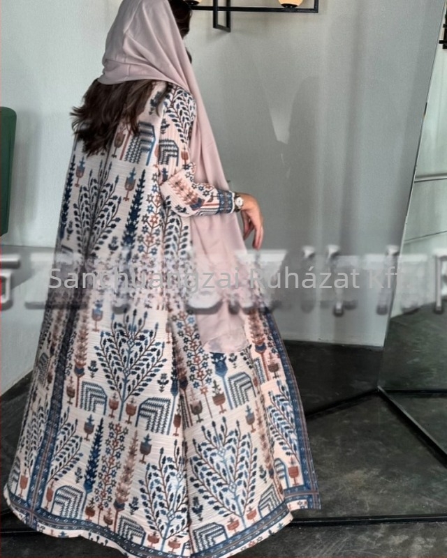 Női plisírozott abaya nyomtatott mintával, laza szabású, hosszított hossz, poliészter