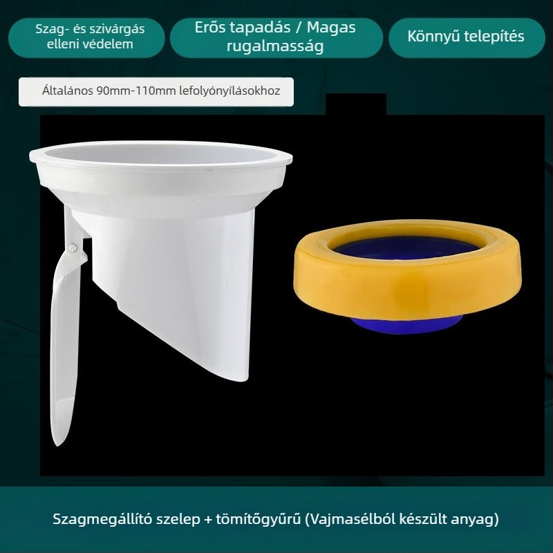 WC-fali csatlakozó, szagtalanító tömítőgyűrű, megvastagodott kivitel, univerzális alap, gumigyűrű a lefolyóhoz, szivárgásmentes
