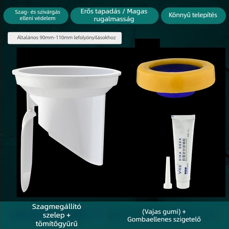 WC-fali csatlakozó, szagtalanító tömítőgyűrű, megvastagodott kivitel, univerzális alap, gumigyűrű a lefolyóhoz, szivárgásmentes