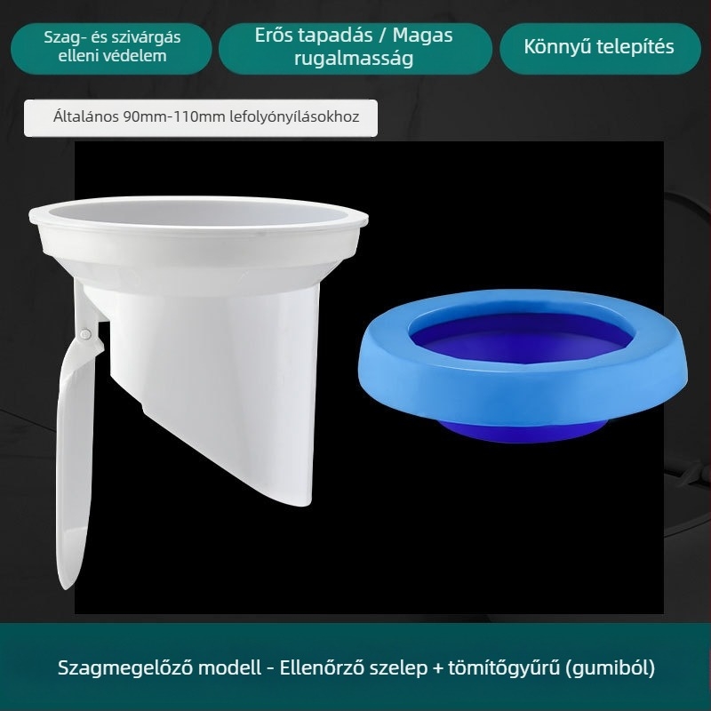 WC-fali csatlakozó, szagtalanító tömítőgyűrű, megvastagodott kivitel, univerzális alap, gumigyűrű a lefolyóhoz, szivárgásmentes