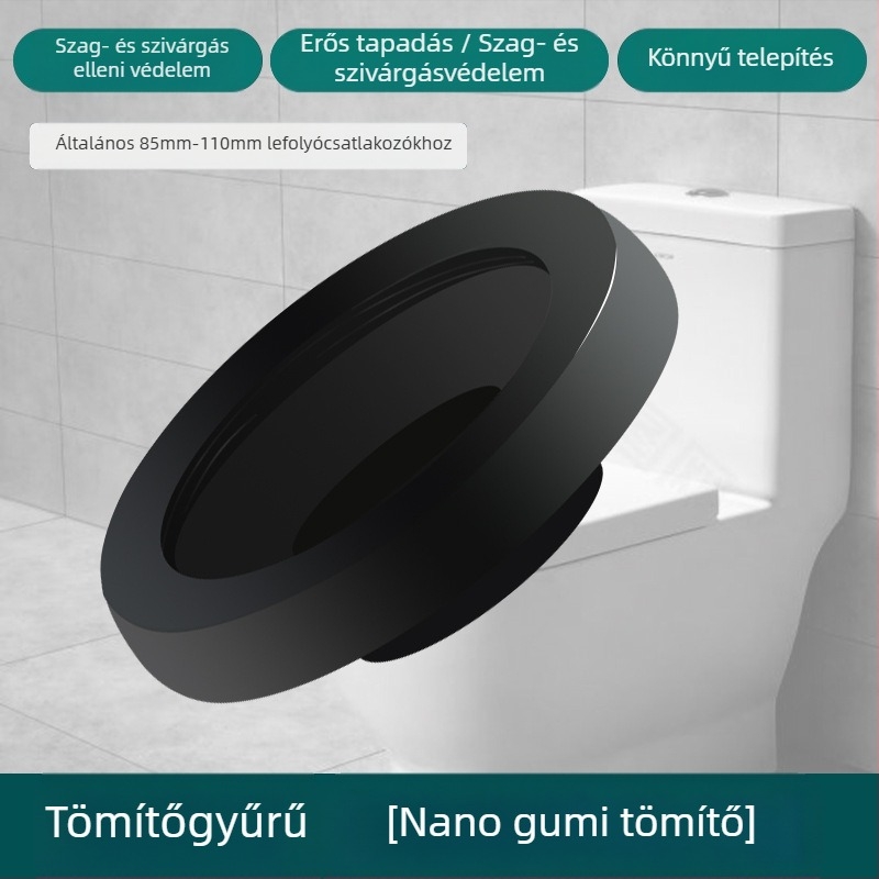 WC-fali csatlakozó, szagtalanító tömítőgyűrű, megvastagodott kivitel, univerzális alap, gumigyűrű a lefolyóhoz, szivárgásmentes