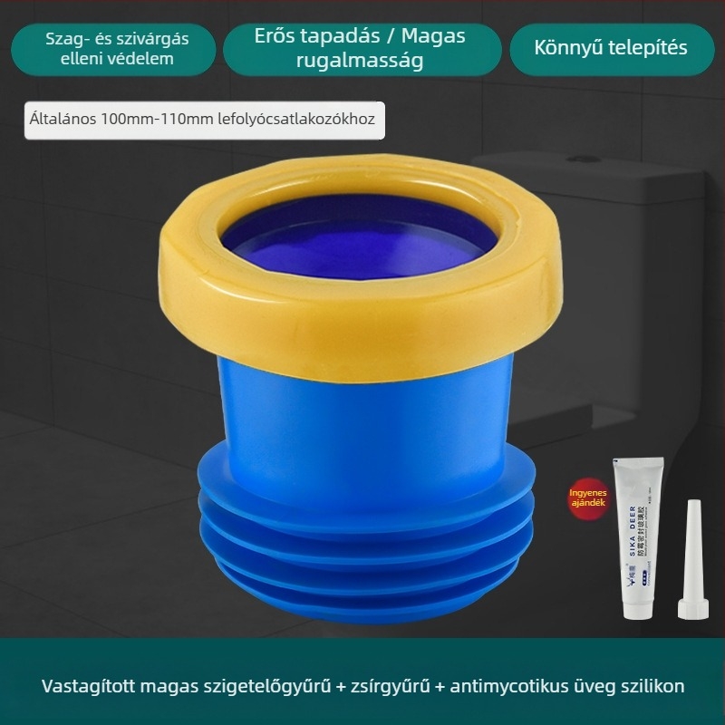 WC-fali csatlakozó, szagtalanító tömítőgyűrű, megvastagodott kivitel, univerzális alap, gumigyűrű a lefolyóhoz, szivárgásmentes