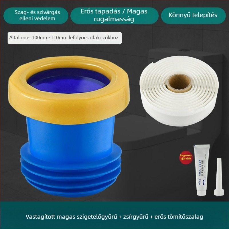 WC-fali csatlakozó, szagtalanító tömítőgyűrű, megvastagodott kivitel, univerzális alap, gumigyűrű a lefolyóhoz, szivárgásmentes