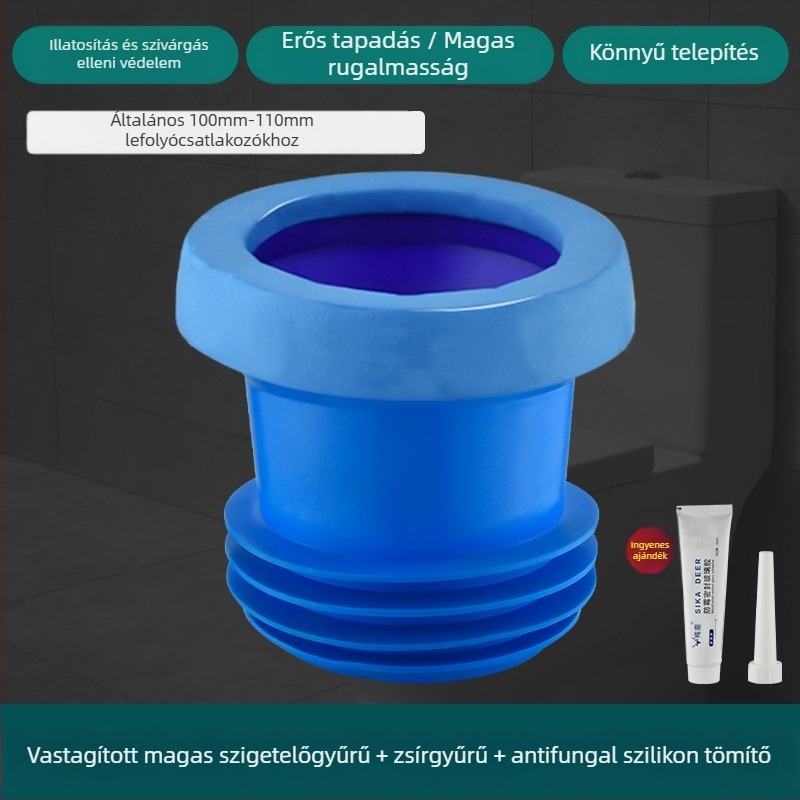 WC-fali csatlakozó, szagtalanító tömítőgyűrű, megvastagodott kivitel, univerzális alap, gumigyűrű a lefolyóhoz, szivárgásmentes