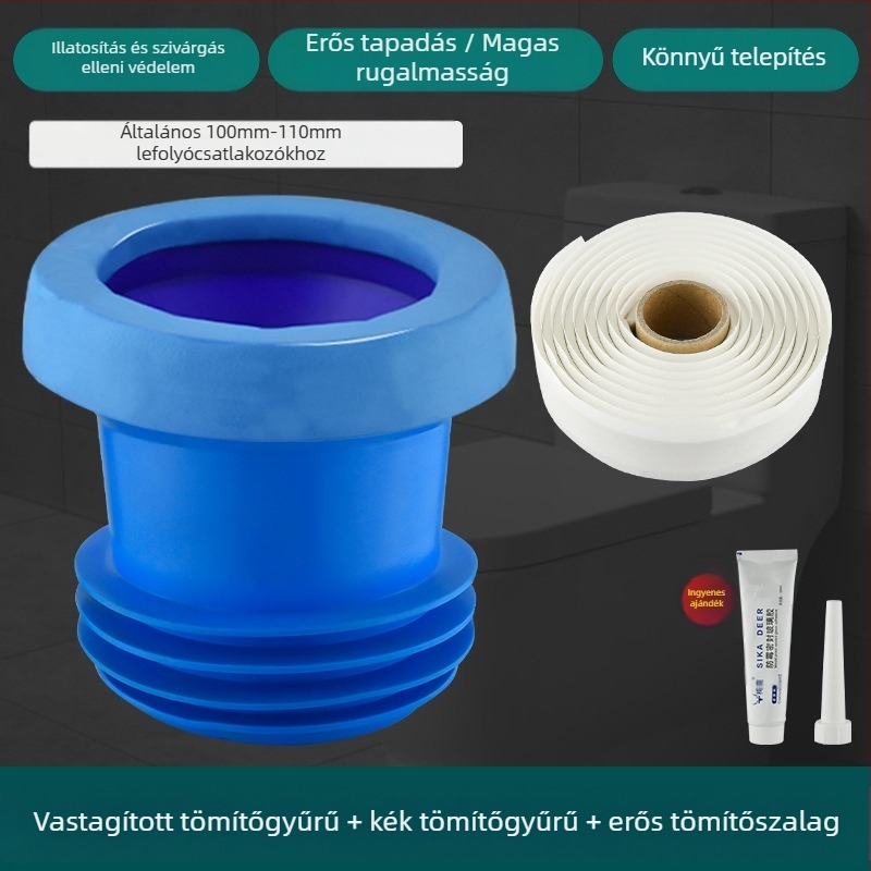 WC-fali csatlakozó, szagtalanító tömítőgyűrű, megvastagodott kivitel, univerzális alap, gumigyűrű a lefolyóhoz, szivárgásmentes