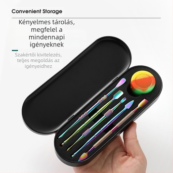 Nemesacélból készült pipatisztító és faragó eszközöket tartalmazó készlet, méretei 17,7 × 6 × 1,8 cm, tömege körülbelül 143 g; logó nyomtatás és magánmárka elérhető