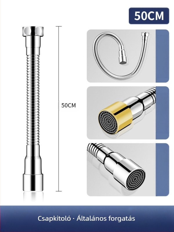 Csaptelep spricsvédő extensor – 360° forgatás, rozsdamentes acél, kerámia korongos szelep (Model Aerator; konyhai csaphoz; egysíkú kivitel)