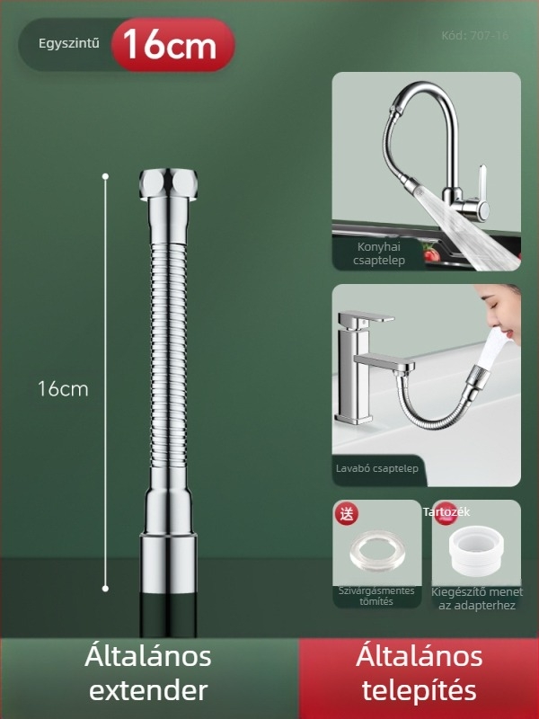 Csaptelep spricsvédő extensor – 360° forgatás, rozsdamentes acél, kerámia korongos szelep (Model Aerator; konyhai csaphoz; egysíkú kivitel)