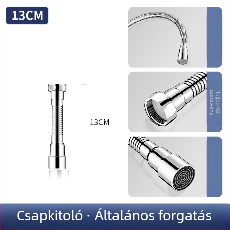 Csaptelep spricsvédő extensor – 360° forgatás, rozsdamentes acél, kerámia korongos szelep (Model Aerator; konyhai csaphoz; egysíkú kivitel)